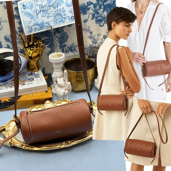 🆕 OROTON 🧿 NWOT Margot Mini Cylindrical Leather Drum Bag, Whiskey Caramel - Picture 1 of 16